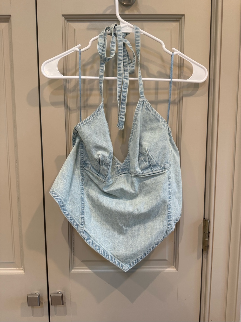 We The Free Light Blue Denim Halter Top- Size Small
